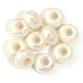 Iridescent white UV-plated acrylic large hole abacus beads for DIY craft jewelry making - Iridescent Cream White / Outer Diameter Approx. 14mm, Thickness Approx. 7mm, Hole Diameter Approx. 5.4mm