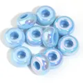 Light blue iridescent UV coated large hole abacus beads for DIY jewelry and crafts - Iridescent Blue / Outer Diameter Approx. 14mm, Thickness Approx. 7mm, Hole Diameter Approx. 5.4mm