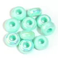 Mint green UV-plated acrylic large hole abacus beads for DIY crafts - Iridescent Green / Outer Diameter Approx. 14mm, Thickness Approx. 7mm, Hole Diameter Approx. 5.4mm