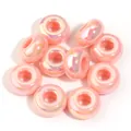 Pink iridescent UV plated large hole abacus beads for DIY phone chain jewelry making - Iridescent Orange Pink / Outer Diameter Approx. 14mm, Thickness Approx. 7mm, Hole Diameter Approx. 5.4mm
