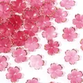 Pink 3D five-petal flower bead caps with gold edges for DIY jewelry making crafts - Red Gradient with Gold Edge