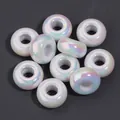 Lustrous iridescent white UV-plated acrylic large hole abacus beads for DIY jewelry - Iridescent White (UV Plated) / Outer Diameter Approx. 14mm, Thickness Approx. 7mm, Hole Diameter Approx. 5.4mm