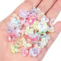 Iridescent 3D five-petal flower bead caps for DIY jewelry making in various pastel colors - Random Mixed Iridescent Four-Petal Flower