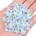Iridescent light blue 3D five-petal flower bead caps for DIY jewelry and hairpins - Blue Solid Color Iridescent Four-Petal Flower