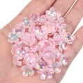 Iridescent pink five-petal flower bead caps for DIY jewelry making and hair accessories. - Pink Solid Color Iridescent Four-Petal Flower