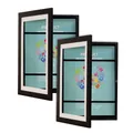 Detail showing dual magnetic closure and internal storage of black wooden A4 flip frame - A4 / Black