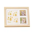 Cadre photo souvenir en bois avec des empreintes dorées et des photos de chien mignon - With Clay and Paint Kit / 28x23cm / Couleur bois naturel