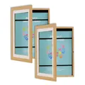 Detailed view of two open wooden A4 flip frames for children's art storage. - A4 / Natural Wood Color