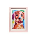 Pink wooden flip-top art frame featuring a colorful puppy illustration for kids artwork - A3 / Pink