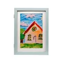 Light blue wooden flip-style picture frame for A4 kids art with magnetic closure - Blue