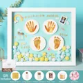 Baby Hand- und Fußabdruck-Set mit Rahmen und Zubehör für Neugeborene Geschenke - Blaues Thema Mit Geschenkbox