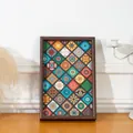 Bohemian style rectangular wooden storage tray with exotic mandala leather pattern inlay - Boho / Small (20x30cm) / Walnut