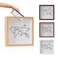Cadre de boîte d'ombre pour billets de voyage pour collections de billets de concert - Carte du Monde (Grand Avion) / 20x20cm / Couleur bois naturel