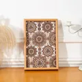 Bohemian wooden tray with mandala leather base for home organization and jewelry storage - Sunflower / Small (20x30cm) / Natural Wood Color