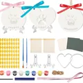 Complete pet paw print clay kit with heart molds, colorful paints, ribbons and display stands - Premium Keepsake (Individual Packaging) / White