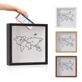 Cadre boîte pour tickets avec motif carte du monde et différentes options de couleurs - Nouveau Tour du Monde (Grand Avion) / 20x20cm / Noir