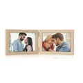 Detail of a vintage folding wooden double frame for two horizontal 6 inch photos - Horizontal / Natural Wood Color