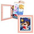 Pink kids art frame with magnetic front opening for easy artwork storage and display - Pink