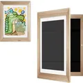 Kids wooden art frame with magnetic flip storage compartment for child artwork display - Wood Grain / A3 Size (29.7*42cm)