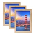 Lot de trois cadres photo en bois clair avec photos de paysage du Golden Gate Bridge - 5 Pièces/Paquet (7 Pouces 12.7x17.8cm) À Poser ou À Suspendre / Couleur Grain de Bambou