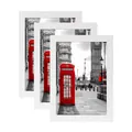 Juego de tres marcos de madera blanca minimalista con fotos de calles de Londres - 5 Pulgadas (Mesa/Pared) / Blanco