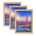 Vue détaillée de trois cadres photo en bois clair faits à la main avec photos du Golden Gate - 3.5x5"(8.9x12.7cm) / Couleur bois naturel