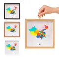Cadre boîte en bois pour billets de voyage et pièces avec design de carte colorée interne - Carte de la Chine - Style Coloré DIY (8 peintures incluses) / 15x15cm / Couleur bois naturel