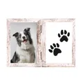 Distressed white wooden double hinged picture frame for DIY dog paw print memorial - Retro White Vertical (Without Ink Pad) / 6 Inch