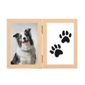 Double-hinged wooden pet memorial photo frame with paw print and dog photo display - Natural Wood Color Vertical (Without Ink Pad) / 6 Inch