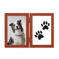 Hinged wooden pet memorial photo frame featuring a dog portrait and black paw prints. - Mahogany Color Vertical (Without Ink Pad) / 6 Inch