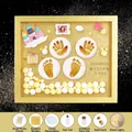 Personalisiertes Set für Babyhand- und Fußabdrücke mit goldenem Rahmen und Zubehör - Rosa Schloss Goldener Rahmen Mit Geschenkbox