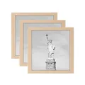 Lot de trois cadres photo carrés en bois naturel pour décoration murale ou de table - Décoration de table / Carré 4 Pouces (Intérieur 10x10cm) / Couleur bois naturel
