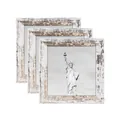 Lot de 3 cadres photo carrés en bois rustique avec finition blanche vieillie pour décoration - Carré 4 Pouces (10x10cm) / Décoration de table / Blanc Délavé