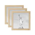 Lot de trois cadres photo carrés en bois clair avec un imprimé Statue de la Liberté - Carré 4 Pouces (10x10cm) / Décoration de table / Bois de Bambou