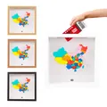 Cadre vitrine pour souvenirs de voyage avec carte colorée et finitions en bois variées - Carte de la Chine - Style Coloré DIY (8 peintures incluses) / 15x15cm / Blanc/Noir