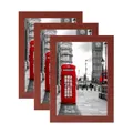 Juego de tres marcos de fotos de madera marrón rojizo con escenas de calle de Londres - Caoba