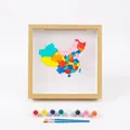 Cadre boîte de souvenirs en bois avec motif carte et kit de peinture acrylique - Carte de Chine (Colorée) / 15x15cm / Couleur bois naturel