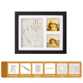 Baby handprint and footprint clay memorial photo frame kit with DIY tools and paint - With Space Clay and Paint Kit / 28x23cm / Black