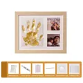 DIY handprint footprint memorial photo frame kit with clay and painting accessories - Space Clay DIY Set (Includes 8-Color Pigments) / 28x23cm / Natural Wood Color