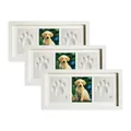 White triple-opening pet paw print memorial frame set with clay impressions and photo - Triple Frame Stone Plastic Clay Set / 18x33cm / White