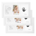 White triple DIY baby hand and footprint frame memorial set with photo window - Text Style Triple Frame Set (Includes Clay) / 18x33cm / White