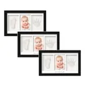 Triple black wooden baby handprint and footprint clay keepsake souvenir photo frame set - Text Style Triple Frame Set (Includes Clay) / 18x33cm / Black