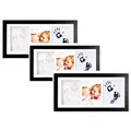 Triple section black wooden frame for baby hand and footprint clay impressions and photos. - Black (Triple Frame + Stone Plastic Clay + Ink Pad Box + Instructions + White Cardboard Box) / 18x33cm (Inner 15x30cm) / Black