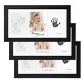 Black baby handprint and footprint DIY photo frame set with three compartments - Black 3-Card Text Style (Triple Frame + Stone Plastic Clay + Instructions + White Cardboard Box) / 18x33cm (Inner 15x30cm) / Black