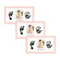 Pink memorial photo frame for baby handprints and footprints with love at first sight text - Pink (Triple Frame + Stone Plastic Clay + Instructions + White Cardboard Box) / 18x33cm (Inner 15x30cm) / Pink