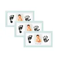 Light blue baby hand and footprint commemorative memorial photo frame with three slots - Blue (Triple Frame + Stone Plastic Clay + Instructions + White Cardboard Box) / 18x33cm (Inner 15x30cm) / Blue