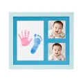 Blue baby handprint and footprint commemorative photo frame keepsake with photo slots - Three-Grid Keepsake Photo Frame (Includes Clay and Paint Kit) / 28x23cm / Blue