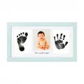 Light blue baby handprint and footprint keepsake picture frame with photo - Triple Keepsake Photo Frame (Includes Ink Pad Set) / 18x33cm / Blue