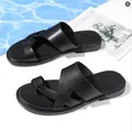 Black men's summer sandals with cross-strap and toe-loop design for casual beach wear - 38 / Black