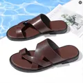 Premium men's brown cross-strap beach sandals with anti-slip soft sole for summer - 38 / Brown